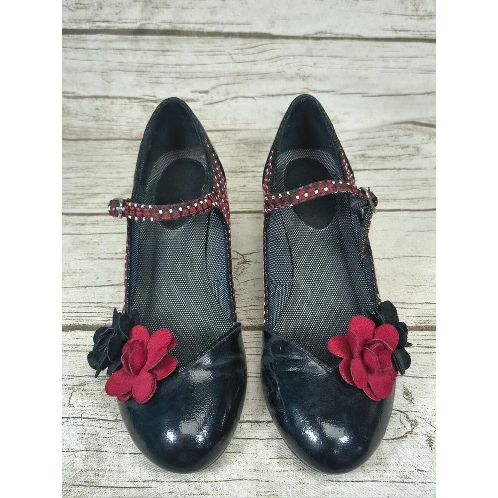 Ruby Shoo Freya Maryjane Pumps Black And Red Floral Women Size 39